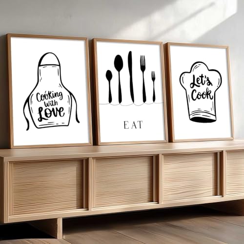 Image of HOTHOUSE Kitchen Wall Artposter With Frame For Living Room Bed Room Hotel Wall Decor Digital Reprint engineered wood Set of 3 (19X25 inch)
