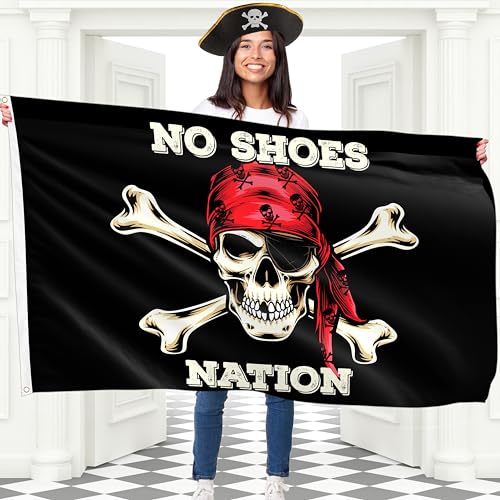 No Shoes Nation Flag Jolly Roger Flag Pirate Funny Flag 110Den polyester - Double-side Print - 2 brass eyelets large 5ft x 3ft
