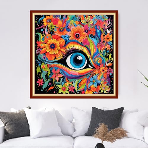 Image of Dooxvey Cross Stitch Kits for Adults Stamped Full Range of Embroidery Starter Kits for Beginners 11CT Printed Cross Stitch Patterns Needlepoint Kits Stamped Crossstitch-Flower Eyes 18x18 inch