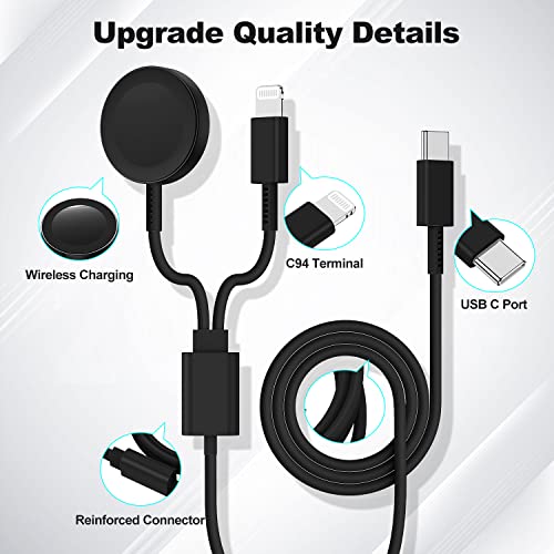 Image of Upgraded Apple Watch Charger Cable USB C, [Apple MFi Certified] Magnetic iWatch Charging Cable 6ft, Type C 2-in-1 iWatch Charging Cord for Watch Series Ultra 9 8 7 6 5 4 3 SE & iPhone 14 /13-Black