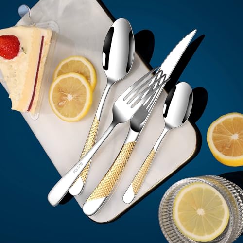 Luxury-24-Pieces-Silverware-Set-Star-Diamond-Cutlery-Set-Modern-304-Stainless-Steel-Flatware-Knives-Forks-Spoons-Cutlery-Set-Tableware-Set-Serving-6-Gold-Silver Luxury 24 Pieces Silverware Set Star Diamond Cutlery Set Modern 304 Stainless Steel Flatware Knives Forks Spoons Cutlery Set Tableware Set Serving 6 Gold Silver