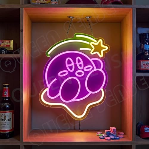 Queen Sense 16x12 Kirby Video Game LED Neon Sign for Wall Decor USB Powered Dimmable Neon Light BH1442