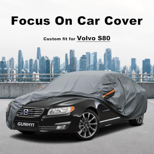 Image of GUNHYI Premium Car Cover Custom Fit Volvo S80, 16 Layers Heavy Duty Car Cover Waterproof All Weather with Zipper Door for Sun Rain Snow Dust Uv Protection