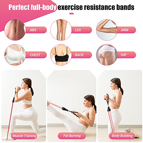 Image of Resistance Bands with Handles for Women, 5 Level Exercise Bands | Workout Bands for Physical Therapy, Yoga, Pilates, Door Anchor, Storage Pouch, Training Poster