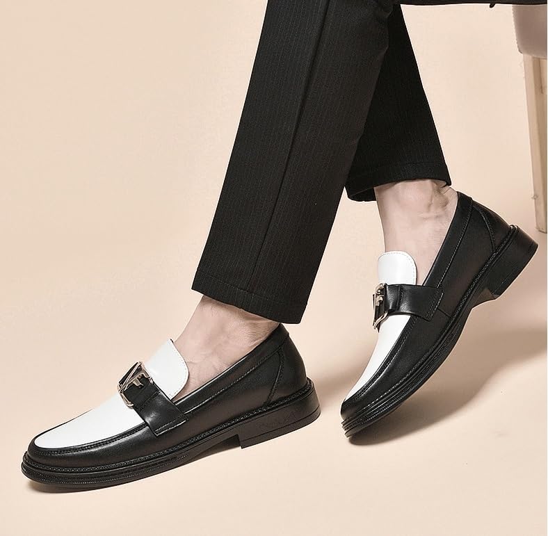 Men's Classic Slip-On Leather Metal Monk Strap Oxford Shoes Mens Retro Fashion Casual Pointed Toe Low Top Dress Shoes Comfortable Business Derby Shoes3