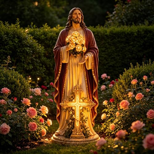 Resin Jesus Statue & USB Rose Led Lights, Religious Figurine Jesus Decor - image 7