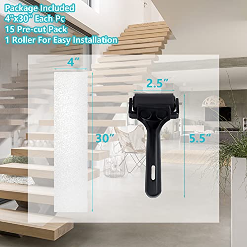 Q-Hillstar Clear Non Slip Stair Treads, 4” X 30” Waterproof Anti Slip Tape (15 Pack) | High Traction Non Skid Step Strip, Pre-Cut Pvc Free Non Slip Stair Grips For Indoor Use #TOP5