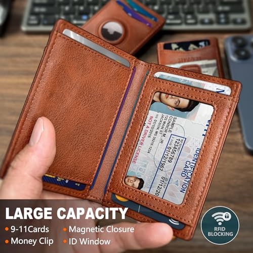 Airtag Wallet for Men- with Money Clip Gift Boxed, Magnetic Closure Slim Genuine Leather Front Pocket Wallet, 3.9"x 2.7", RFID Blocking2