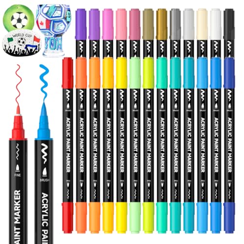 Image of Shuttle Art 25 Colors Dual Tip Acrylic Paint Markers, Brush Tip and Fine Tip Acrylic Paint Pens for Rock, Ceramic, Wood, Canvas, Plastic, Glass, Stone, Calligraphy, Card Making, DIY Football Crafts