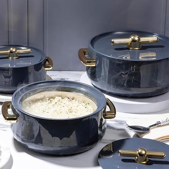 Royal Casserole Collection | Insulated Hot Cases | Stainless Steel Inner | Serve Chapati, roti, Biryani (Royal Casserole –, Set of 3 (600ml+1200ml+1700ml) Dark Grey