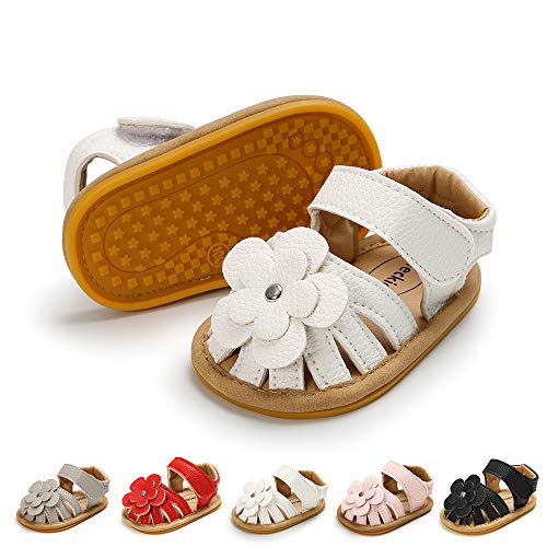 Miamooi Infant Baby Girls Boys Sandals Summer Bowknot Crib Shoes Toddler Pu Leather Flower Soft Rubber Sole Dress Flats First Walker Shoes