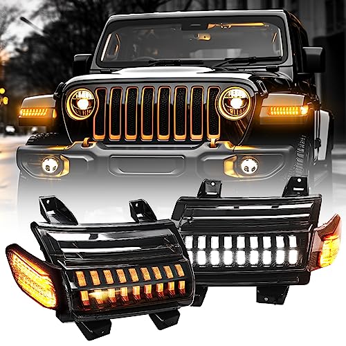 New Upgrade Smoke LED Turn Signal Lights with DRL & Side Marker Lights Replacement for Jeep Wrangler JL Gladiator JT Sahara, Rubicon, Overland, Mojave, High Altitude, Hybrid models with LED DRL 2018+