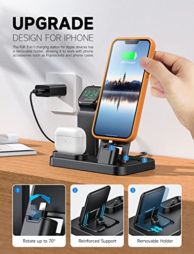 Rjr Updated 3 In 1 Charging Station For Apple Devices, Self Adjusting Charging Dock For Iwatch 8 7 6 Se 5 4 3 2 1, Built-In Charger Stand For Iphone Series Airpods Gifts (With 15W Adapter) Black #TOP5