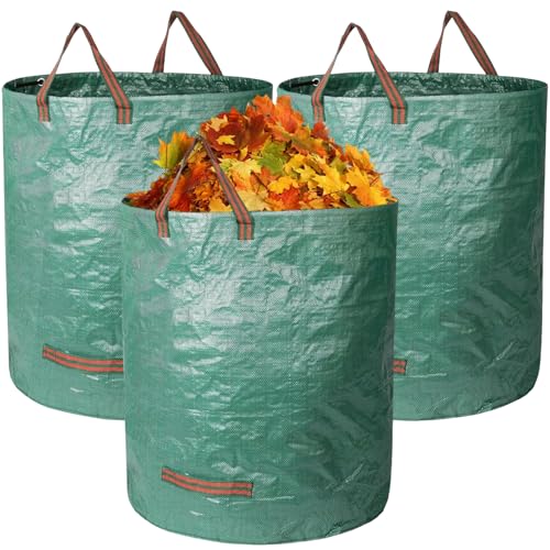 Binnan Set mit 3 Gartenmüllbeuteln, 272 l, große Gartentaschen, wiederverwendbar, mit verstärkten Griffen, Gartentasche für Gartenabfälle, trockene Blätter, Pflanzenabfälle