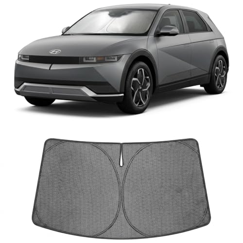 Image of Proadsy Windshield Sun Shade Custom Fit Hyundai Ioniq 5 2022-2026 Ice Crystal Black Front Window Sunshade UV and Heat Blocker Foldable Visor Keeps Car Cooler for Summer Parking and Daily Use