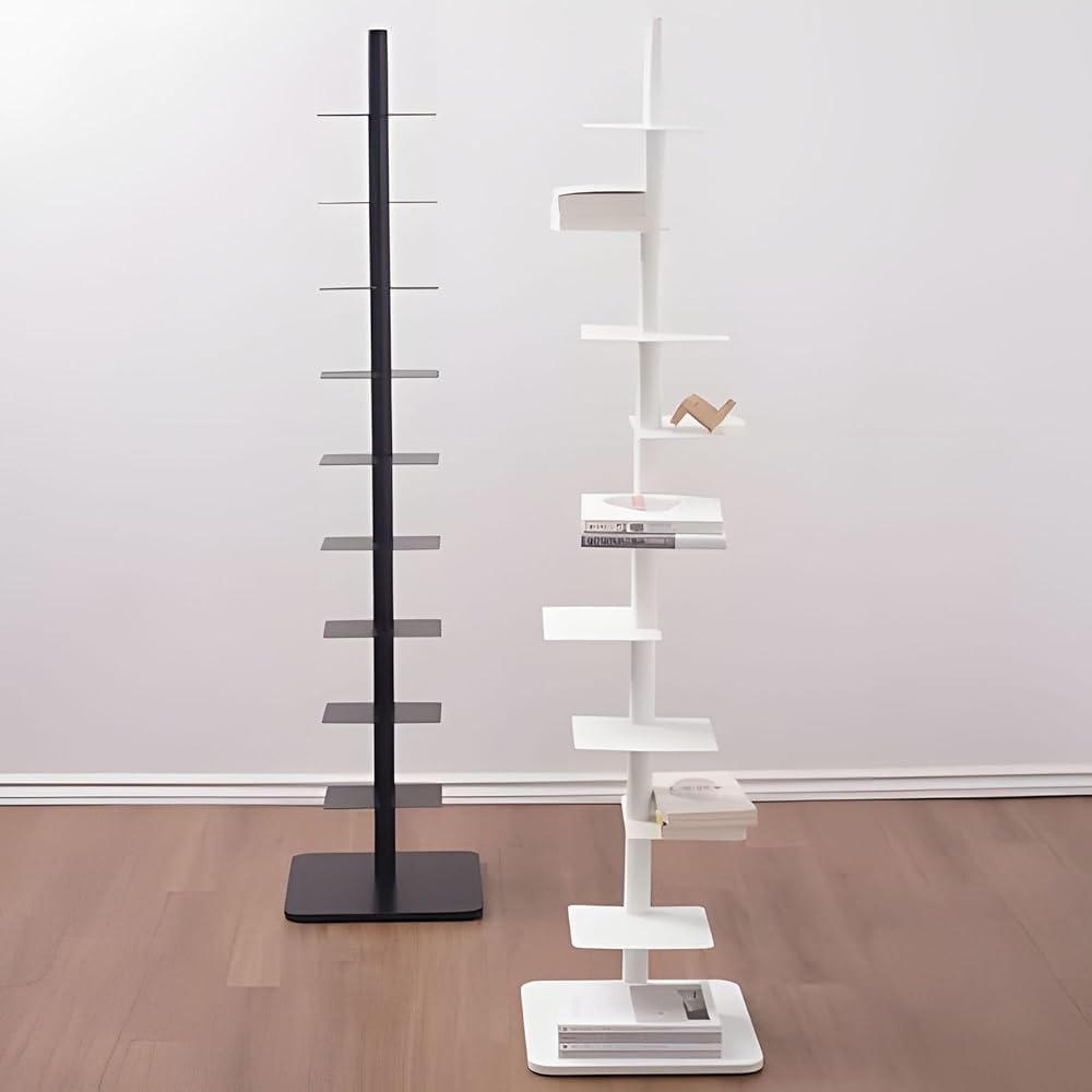 Estantería alta y estrecha, torre vertical de lomo de metal para espacios pequeños, estante de esquina multiusos, estantería de escalera que ahorra espacio para exhibición del hogar