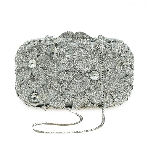Image of Luxury Crystal Clutch Purse for Women Rhinestone Handbag Formal Party Evening Bag Sparkly Bridal Flower Purse