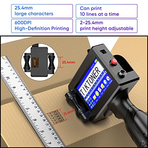 Tiktoner 127T2 Handheld Inkjet Printer 1 Inch Portable Handheld Printer 4.3 Inch Screen Quick Drying Ink Cartridge Inkjet Coding Machine Hand Printer For Qr Code Date Logo Label Barcode Batch Number #TOP3