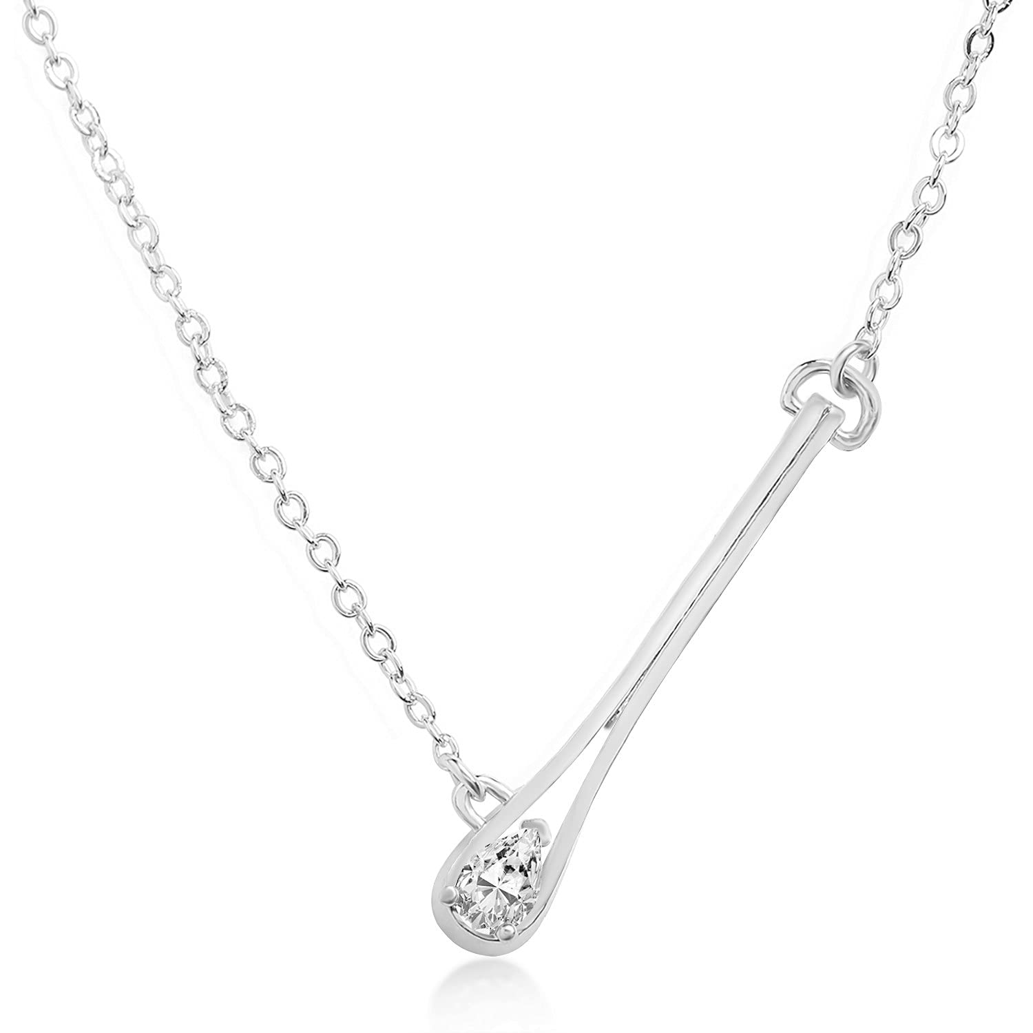 MINUTIAE Silver Plated Inverse Drop Shape With Pear Cut Diamond Pendant Necklace With Austrian Cubic Zirconia For Women And Girls With Extendable Chain Fashion Jewelry (B08XX7HNZ4) Amazon Price History, Amazon Price Tracker