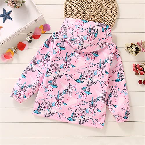 Kids Toddler Girls Boys Flower Prints Hooded Outwear Windproof Lightweight Coat Water Proof Jacket for 3~9T3