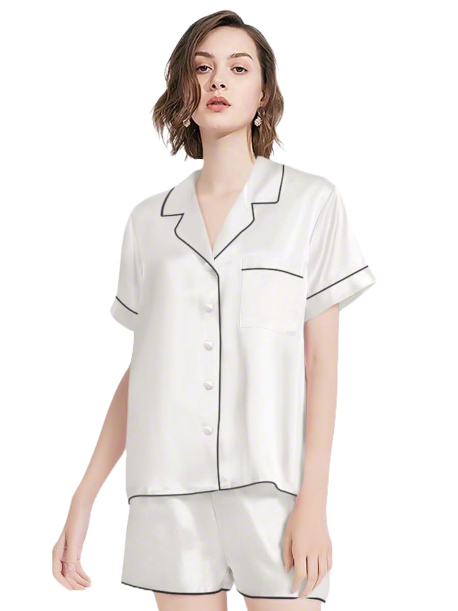 Premium Satin Shorts Set for Women – Silky Tearfree Nightwear & Loungewear, Moisture-Retaining Luxury Sleepwear for Travel & Casual Style