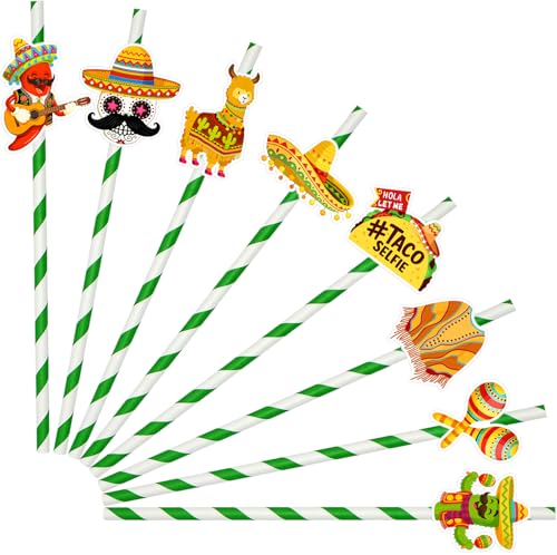 24 pitillos desechables de papel para fiesta temática mexicana miniatura 1