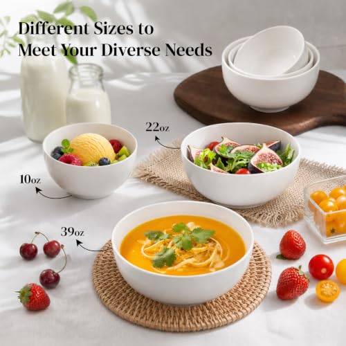 Image of DOWAN 22 OZ White Ceramic Bowls Set of 6 - Perfect for Soup Bowls for Kitchen, Cereal Bowl, Ramen Bowl, Dishwasher & Microwave Safe