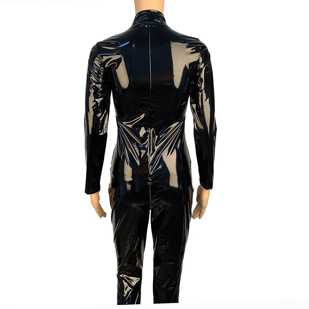 MediasCatsuit De Manga Larga De Cuero De Piel Sintética para Mujer, con Cremallera De Manga Larga Metálica, con Cremallera Mono De Una Pieza,Negro,5XL