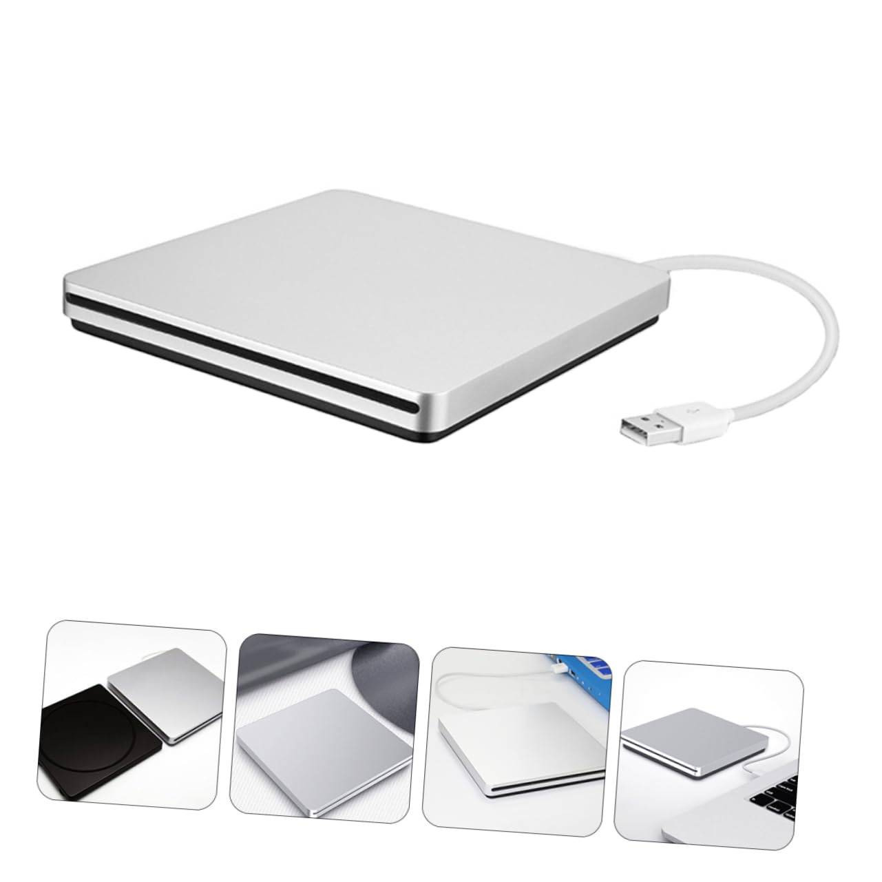 Lecteur de Graveur DVD Externe pour Laptop et Ordinateur USB 3.0 Vitesse 8X, Matériau Abs, Fonction Lecture et Gravure Argenté Usage Domestique