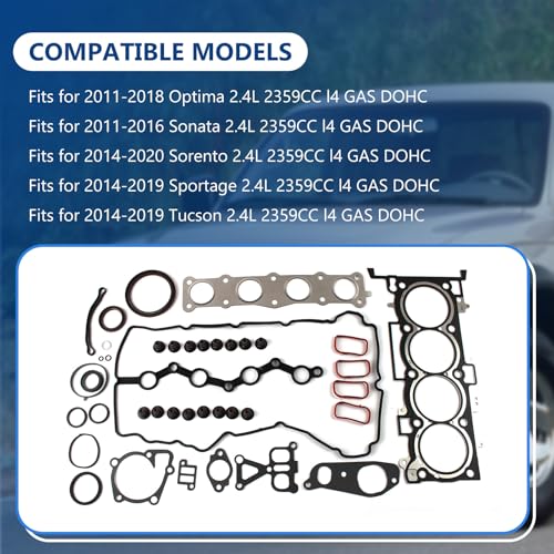 Image of G4KJ 20910-2GU03 Engine Overhaul Gasket Kit Engine Rebuild Kit Fits for 2011-2018 Optima 2.4, Fits for 2014-2020 Sorento 2.4L, Replace OE 20910-2GU03 2102025120
