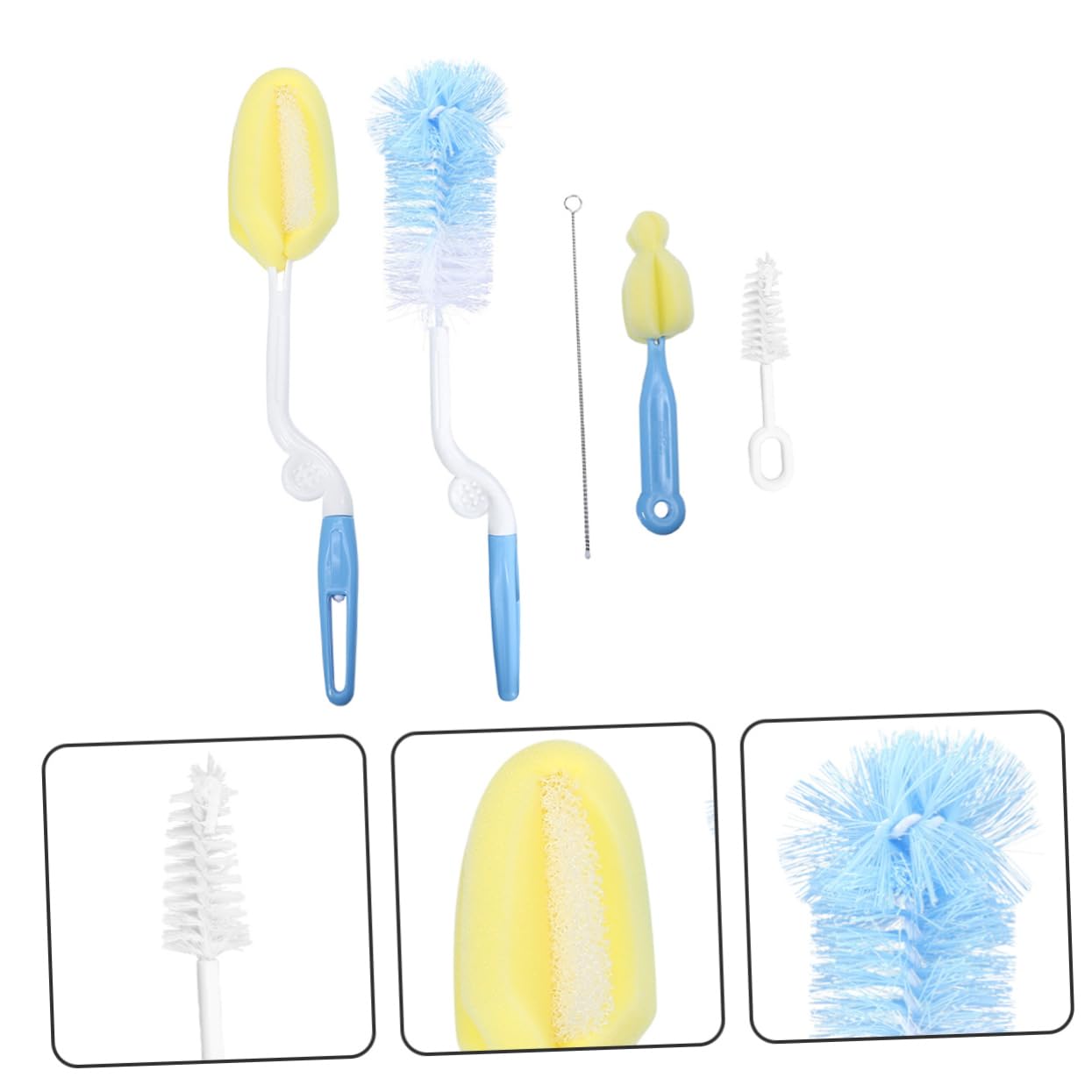 Juego de 5 cepillos para botellas de agua, cepillo de limpieza de silicona flexible, limpiador de tazas y botellas con nailon y acero inoxidable para una fácil limpieza de plexiglás y otras