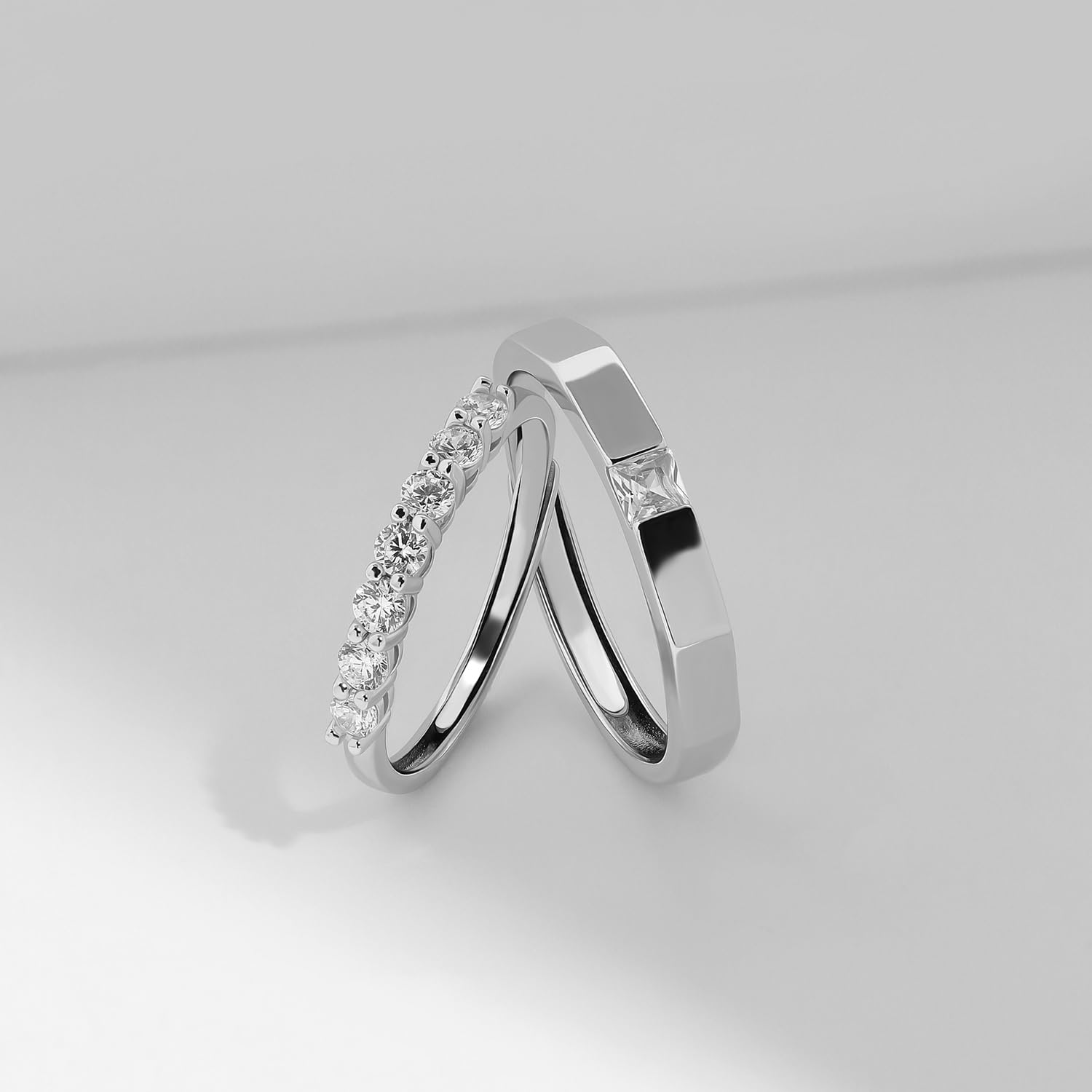 Meissa Anillos de Compromiso Boda para Parejas en Plata de Ley 925, Anillos de Promesa Ajustables en Plata Esterlina, Anillo de Banda para Mujeres Hombres, Juego de Dos