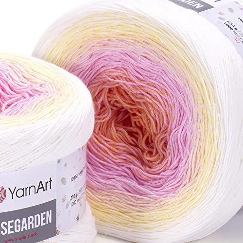 Image of Yarn Art Flowers Rosegarden 100% Cotton 250gr 8.80 oz 1094yds Multicolor Cotton Yarn Rainbow Crochet Yarn Spring Summer (302)