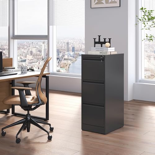 Image of 3 Drawer File Cabinet with Lock,Metal File Cabinet for Home Office