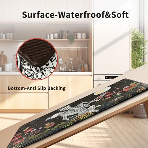 Yinhua Halloween Kitchen Mats For Floor, Black Skull Non Slip Kitchen Rugs Set Of 2, Anti Fatigue Mats For Kitchen Floor Mat Cushioned, Gothic Dancing Lovers Waterproof Kitchen Mats thumb #4