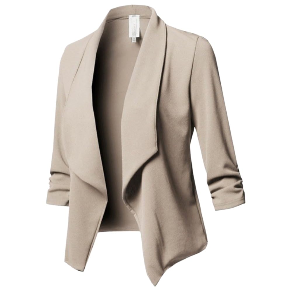 Blazer Damen,Damen-Blazer mit Langen Ärmeln, gerafft, asymmetrisch, lässig-Business