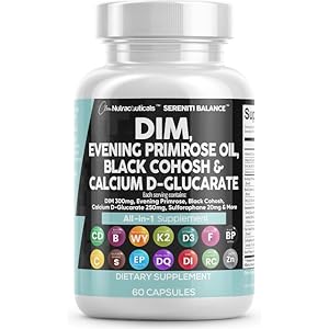 Clean Nutraceuticals DIM Evening Primrose Black Cohosh Calcium D-Glucarate Sulforaphane Flax Seed Extract – Hormonal Support Vitamins for Women with Dong Quai – 60 Caps