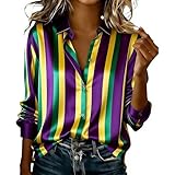 Blusas de satén para mujer, con botones, a rayas, cuello en V, manga larga, estampado de seda, a la moda, casual, oficina, trabajo, ajustadas, cuello de solapa, Verde tirando a negro, XL