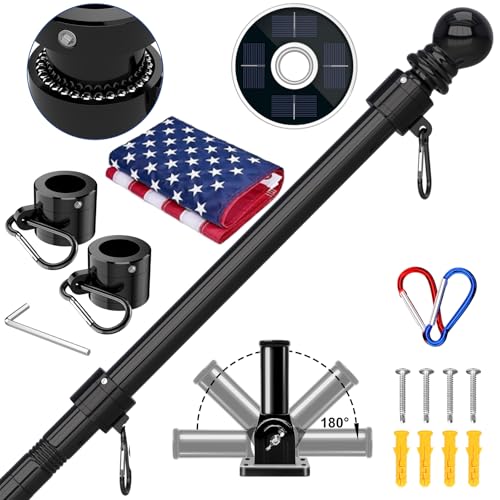 ZMTECH 5FT Flag Pole Kit with Solar Light and Embroidered American Flag, Adjustable Bracket and Upgraded Tangle-Free Ring 1