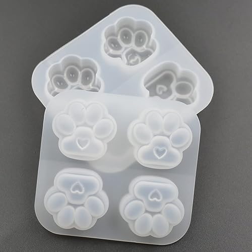 Miniatura 9 de Paquete de 2, molde epoxi en forma de patas de gato grandes, superficie de acabado mate y espejo de corazón medio, huella de gato, molde de silicona