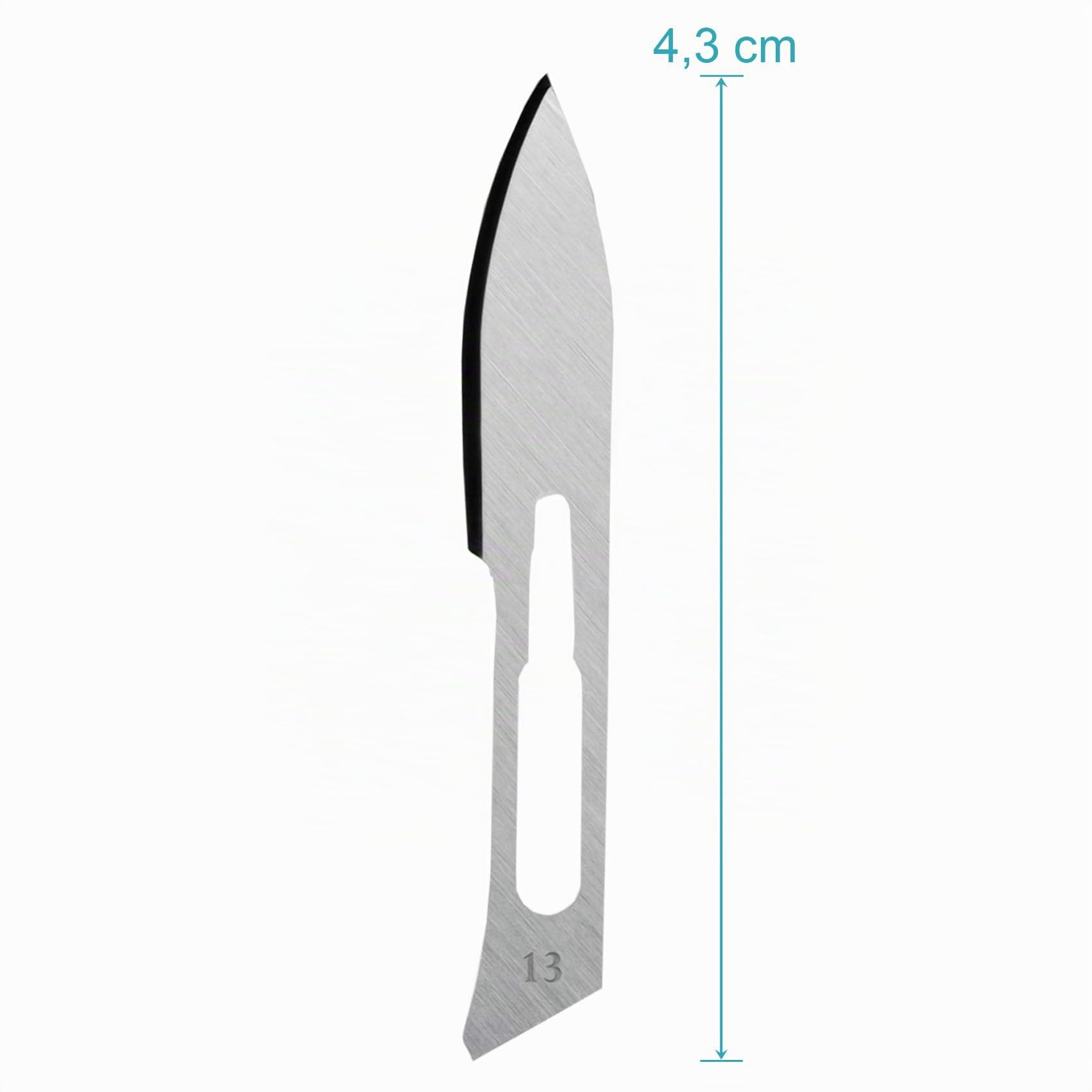 Set avec 100 x lames de scalpel N° 13 - Lame stérile en acier au carbone et 1 x manche de scalpel Figure N° 3 en acier inoxydable