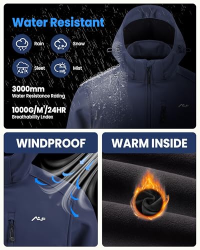 WULFUL Men's Softshell Jacket Waterproof Lightweight Insulated Windbreaker Fleece Lined Rain Shell Jacket for Hiking Travel2