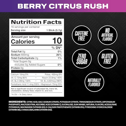 Image of PRIME Rapid Rehydration Electrolyte Powder Sticks, Berry Citrus Rush, Sugar Free Hydration Drink Mix with Sodium, Potassium, Magnesium & B Vitamins to Replenish Fluids, Caffeine Free, 16 Count