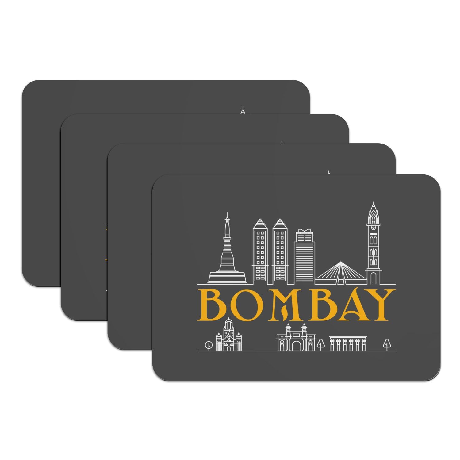 Sets de table noir Bombay en caoutchouc premium 39,5x28,5cm style Gandhi