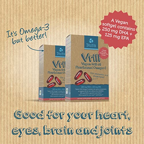 Testa Omega 3 Vegan Krill Supplement-1000Mg Softgels, 2 Times More Omega-3, Dha, Epa, Astaxanthin, Phospholipids - Heart, Brain, Eye, Joint Support - Not From Fish, Algae Source - 60 Softgels #TOP4