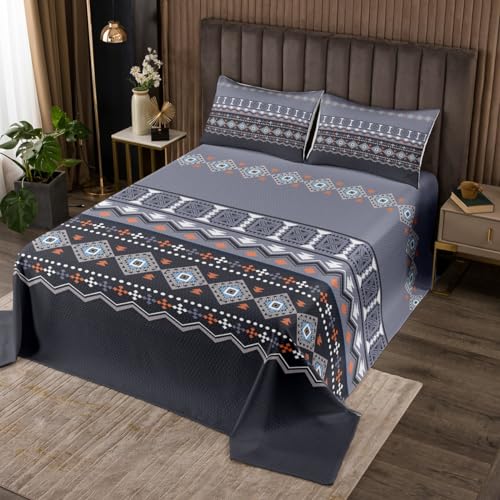 Feelyou Gray Boho Bedspread King Size Geometric Coverlet Set Geometry Quilt Set Morden Bohemian Bedding Cover for Boys Girls Kids Adults
