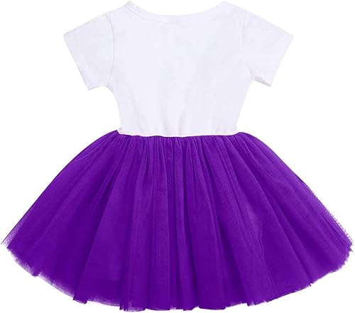 Miniatura 3 de ODASDO Vestido de fiesta de cumpleaños de manga corta para niña pequeña, vestido de tul de princesa con diadema