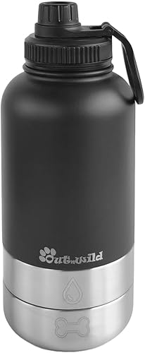 OUT 'N WILD Botella de agua portátil aislada para perros y cuencos  Accesorios de viaje todo en uno, alimentos y líquidos para mascotas, para