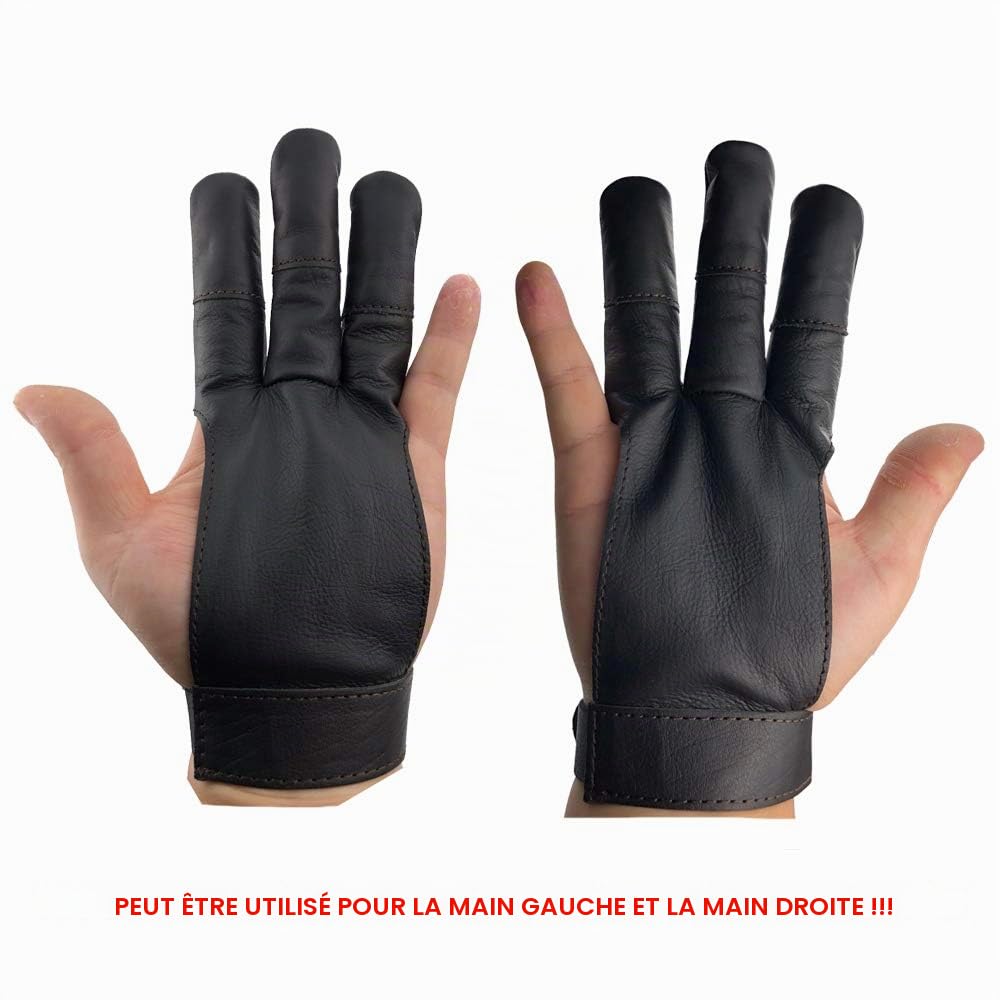 Longbowmaker Gant de tir à l'arc à 3 doigts en cuir de vache Équipement de protection pour gaucher et droitier