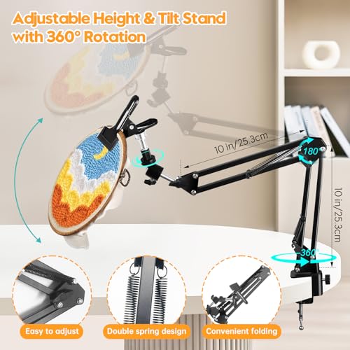 Image of 2Pcs Black Adjustable Embroidery Hoops Stand for Hand Work,3-in-1 Hoop /Tablet /Phone Holder Desk Stand,Cross Stitch Frame with 360 Rotation,Needlework Frame Holder